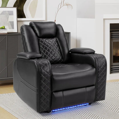36.2" Wide Luxury Vegan Leather Power Recliner Home Theater Individual Seat with Cup Holder (Set of 5)
