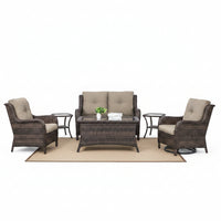 Outdoor Patio Furniture Set Built for All-Weather Entertainment, Swivel Rocking Chairs, High-Back Rattan