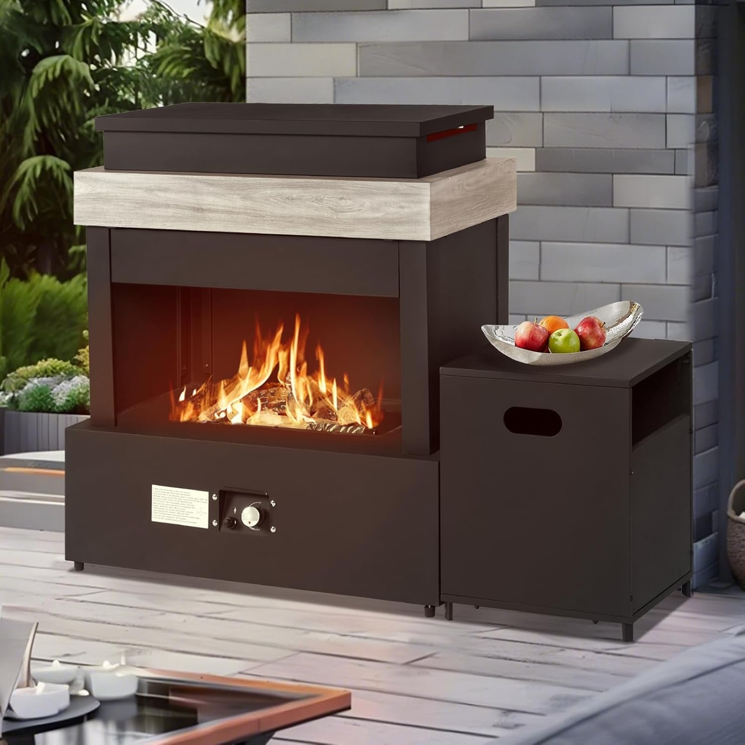40.5" Outdoor Propane Fireplace with Tank Storage and Dust Cover-50,000 BTU Smokeless Gas Fire Pit with CSA Certified and Adjustable Flame for Patio Backyard Outdoor Heating & Decoration