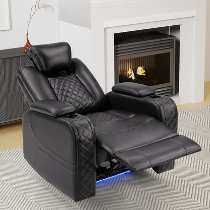 36.2" Wide Luxury Vegan Leather Power Recliner Home Theater Individual Seat with Cup Holder (Set of 5)
