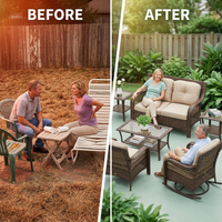 8 Pieces Patio Furniture Sets with Swivel Rocking Chairs,High-Back Rattan Patio Outdoor Conversation Set with 2-Seat Sofa & Coffee Table for Porch Deck Backyard Poolside — Before & After