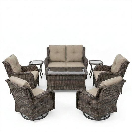 8 Pieces Patio Furniture Sets with Swivel Rocking Chairs,High-Back Rattan Patio Outdoor Conversation Set with 2-Seat Sofa & Coffee Table for Porch Deck Backyard Poolside — Studio Shot