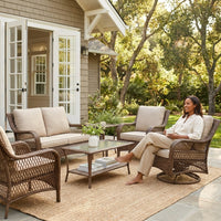 8 Pieces Patio Furniture Sets with Swivel Rocking Chairs,High-Back Rattan Patio Outdoor Conversation Set with 2-Seat Sofa & Coffee Table for Porch Deck Backyard Poolside — Lifestyle