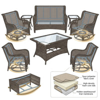 8 Pieces Patio Furniture Sets with Swivel Rocking Chairs,High-Back Rattan Patio Outdoor Conversation Set with 2-Seat Sofa & Coffee Table for Porch Deck Backyard Poolside — How It Works