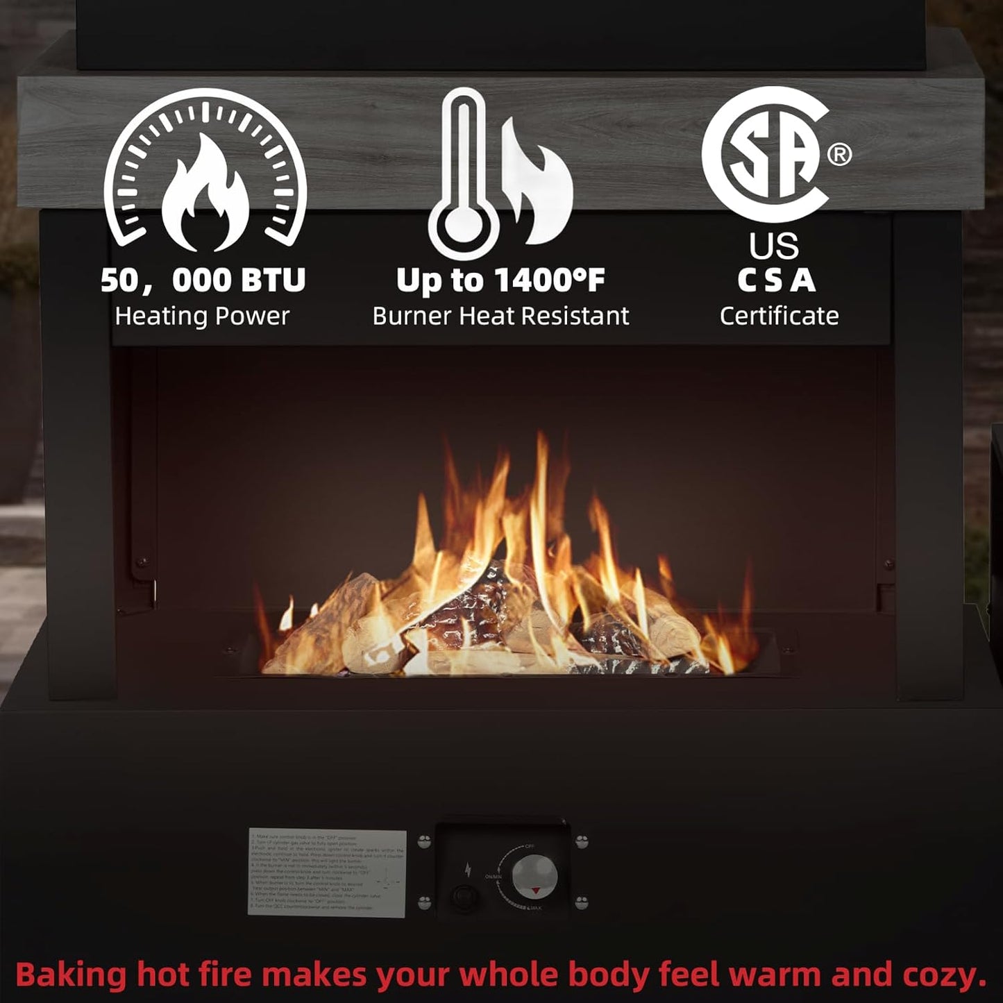 40.5" Outdoor Propane Fireplace with Tank Storage and Dust Cover-50,000 BTU Smokeless Gas Fire Pit with CSA Certified and Adjustable Flame for Patio Backyard Outdoor Heating & Decoration
