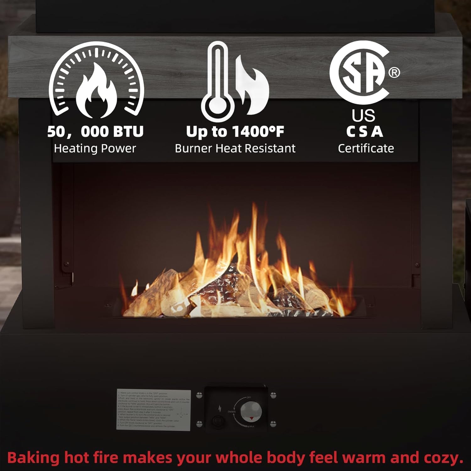 40.5" Outdoor Propane Fireplace with Tank Storage and Dust Cover-50,000 BTU Smokeless Gas Fire Pit with CSA Certified and Adjustable Flame for Patio Backyard Outdoor Heating & Decoration