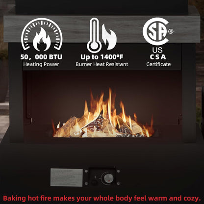40.5" Outdoor Propane Fireplace with Tank Storage and Dust Cover-50,000 BTU Smokeless Gas Fire Pit with CSA Certified and Adjustable Flame for Patio Backyard Outdoor Heating & Decoration