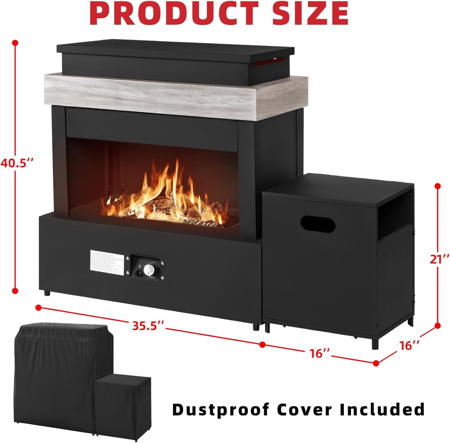 40.5" Outdoor Propane Fireplace with Tank Storage and Dust Cover-50,000 BTU Smokeless Gas Fire Pit with CSA Certified and Adjustable Flame for Patio Backyard Outdoor Heating & Decoration