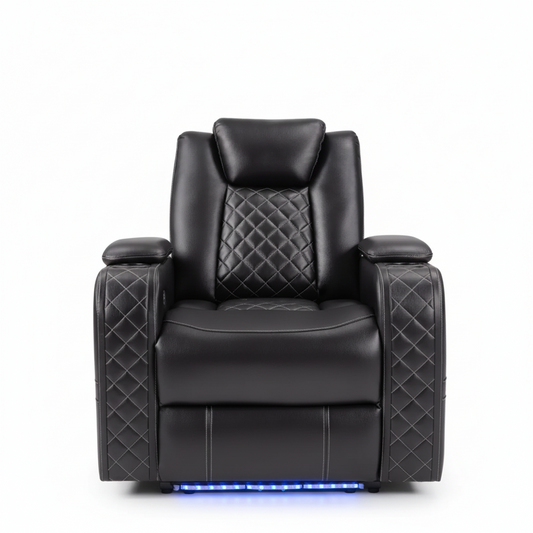 36.2" Wide Luxury Vegan Leather Power Recliner Home Theater Individual Seat with Cup Holder (Set of 5)