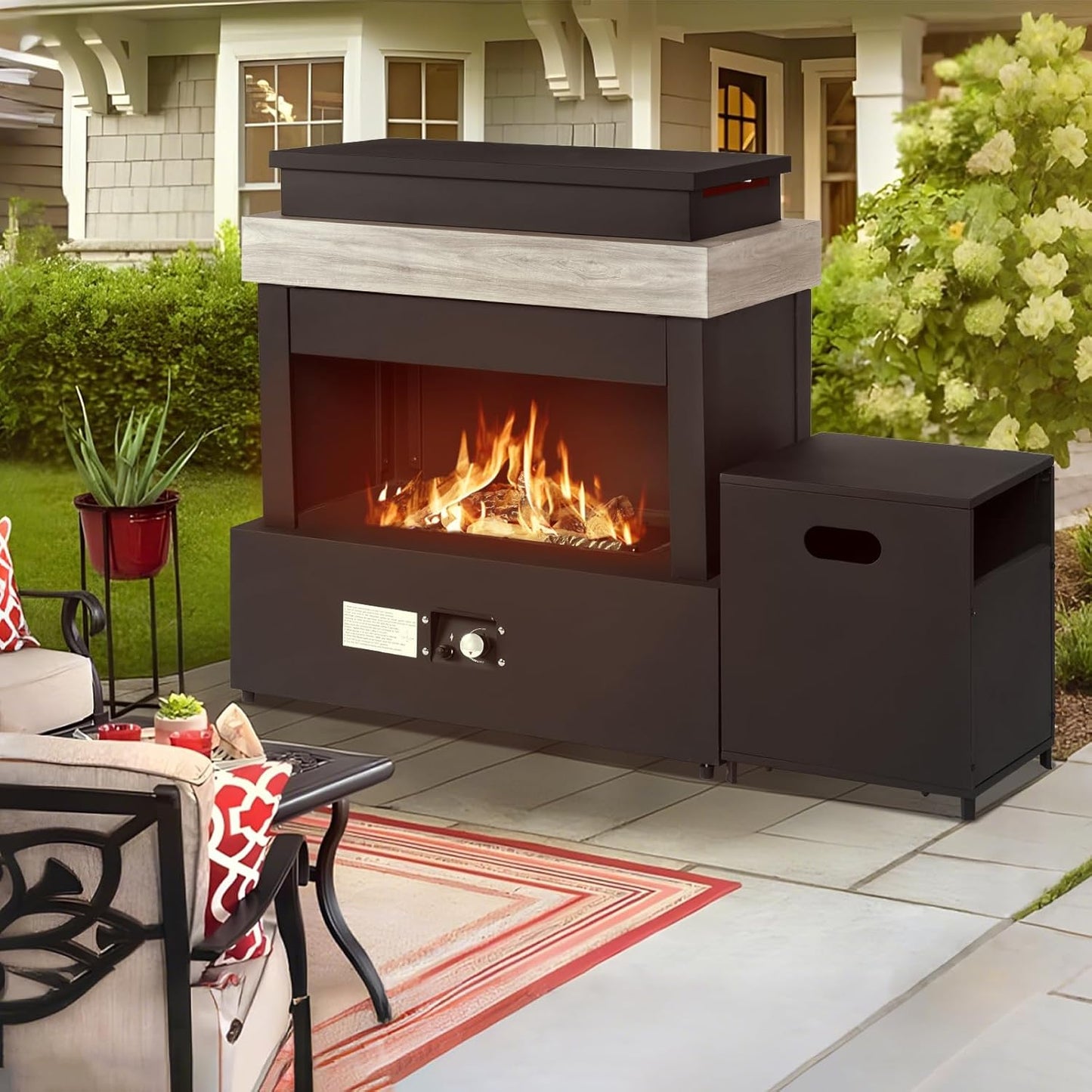 40.5" Outdoor Propane Fireplace with Tank Storage and Dust Cover-50,000 BTU Smokeless Gas Fire Pit with CSA Certified and Adjustable Flame for Patio Backyard Outdoor Heating & Decoration